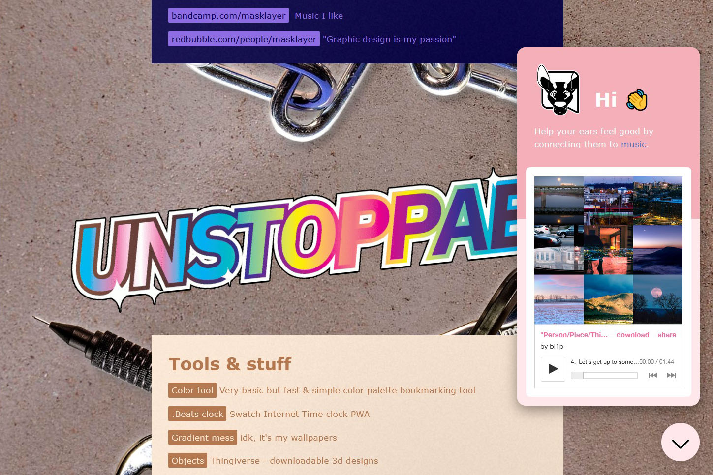 screenshot of cervine.online with stickers and a fake chat window